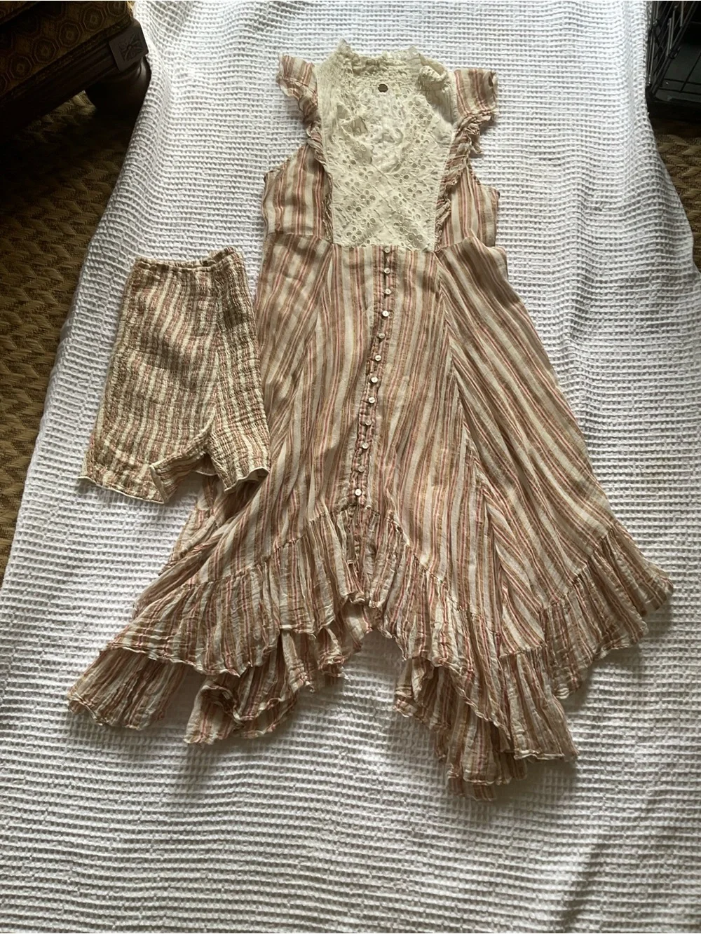Free People Boho  Striped Ruffle maxi Dress with Matching Shorts  M